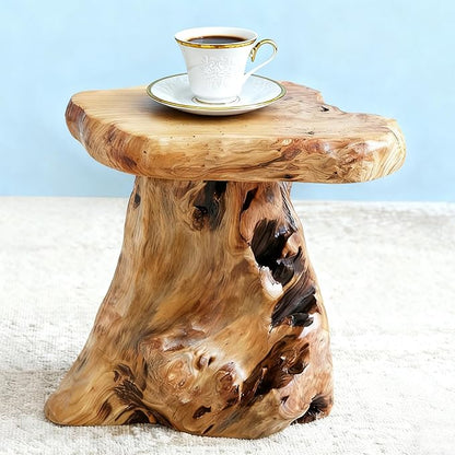 13.8" Cedar Stump Stool,Natural Wooden Side Table,Plant Stool,Live Edge Coffee Table for Bedroom,Living Room, Outdoor