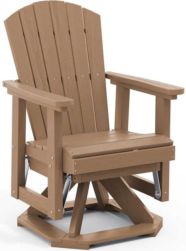 SERWALL Adirondack Swivel Glider, HDPE Glider for Outdoor, All-Weather Glider Rocking Chair for Porch, Balcony, Brown - Photo 1