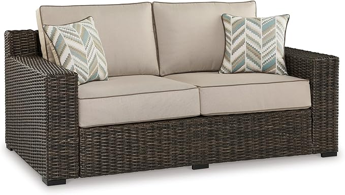 Signature Design by Ashley Coastline Bay Casual Weather Resistant Outdoor Loveseat with Cushion and 2 Throw Pillows - Photo 1