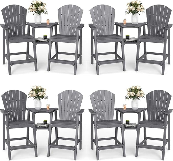FOOWIN Tall Adirondack Chair Set of 8, All Weather HDPE Bar Height Adirondack Chair with Double Connecting Trays - Photo 1