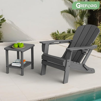 Patio Side Table, Small Rectangular HDPE Adirondack End Table for Outdoor Use in Pool, Garden, Lawn, Backyard,Grey