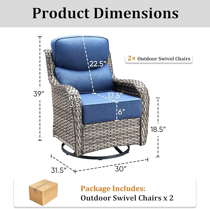 Luxury Outdoor Swivel Rocker Patio Chairs Set of 2 with 6-Inch Thick Cushions - Photo 9