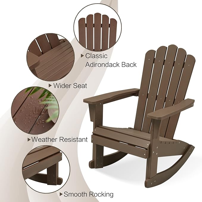 Psilvam Adirondack Rocking Chair Set of 2, Eco-Friendly Wood-Style Outdoor Patio Rocker - Heavy Duty 350 lbs Capacity - Photo 5