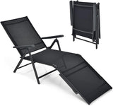 COSTWAY Folding Chaise Lounge, Lightweight & Breathable Fabric, Outdoor Tanning Recliner Chair for Deck, Beach (Black) - Photo 1