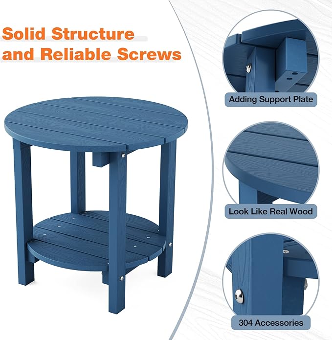 YEFU Adirondack Side Table, 18" Double Outdoor Side Table Set of 2, Poly Lumber end Table, Weather Resistant for Indoor, Patio, Pool, Porch, Backyard-Navy Blue