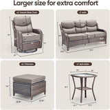 Swivel Patio Chairs sofa Set of 6 - 6" Thick Cushion - Wicker Outdoor Swivel Rocker Patio Chair, Sofa/Glass coffee table - Photo 2