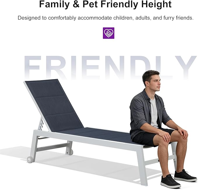 PURPLE LEAF Outdoor Chaise Lounge Adjustable Sunbathing Recliner with Side Table Navy Blue 2 Sets