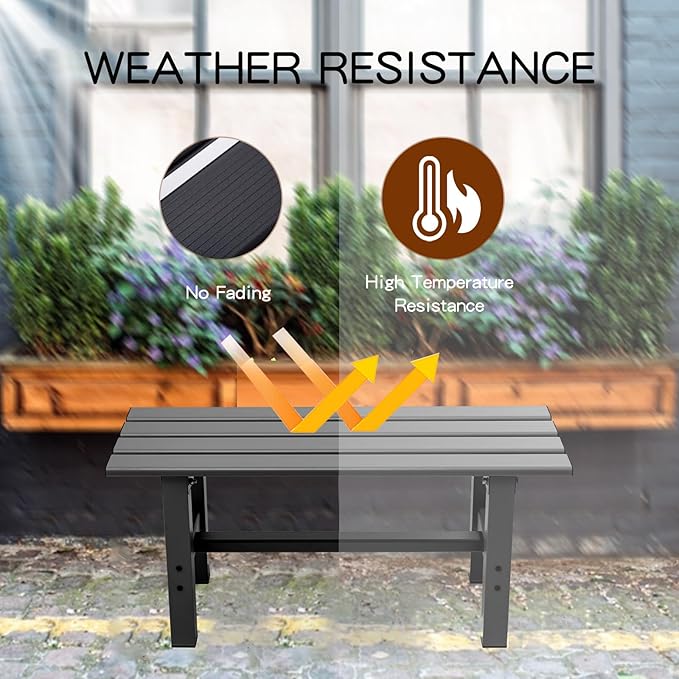TECSPACE 35 Inches Aluminum Outdoor Weatherproof Bench Backless, 330 LBS Bearing Capacity Garden Porch Bench, Black