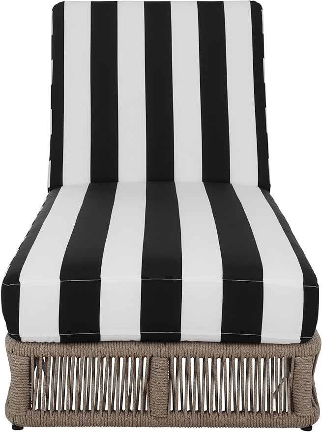 SAFAVIEH Outdoor Patio Furniture Collection - Gillian Heather Tan Rope Daybed, Black Stripe Cushion, Coastal Sunlounger, Fully Assembled (PAT7527E)