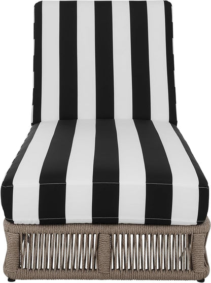 SAFAVIEH Outdoor Patio Furniture Collection - Gillian Heather Tan Rope Daybed, Black Stripe Cushion, Coastal Sunlounger, Fully Assembled (PAT7527E)