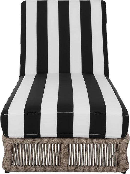 SAFAVIEH Outdoor Patio Furniture Collection - Gillian Heather Tan Rope Daybed, Black Stripe Cushion, Coastal Sunlounger, Fully Assembled (PAT7527E)