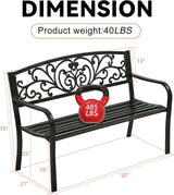 Park Bench, 4 Feet Rust-Proof Cast Iron Park Bench, Hold 485 lbs Heavy-Duty Metal Outdoor Furniture Bench Seat - Photo 3