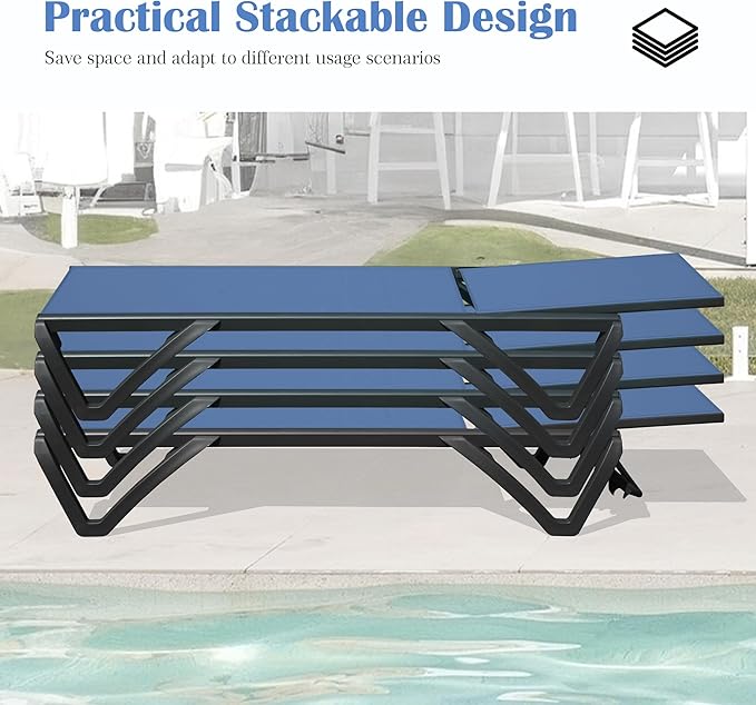 Domi Outdoor Lounge Chair, Aluminum Plastic Patio Chaise Lounge with Side Table & 5 Position Adjustable Backrest & - Photo 8
