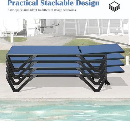 Domi Outdoor Lounge Chair, Aluminum Plastic Patio Chaise Lounge with Side Table & 5 Position Adjustable Backrest & Wheels, All Weather Pool Reclining Chair for Outside Beach Poolside Lawn, Navy Blue