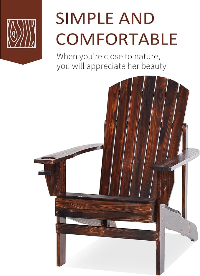 Folding Adirondack Chair, Outdoor Adirondack Chairs with Wood Texture, Acacia Wood Fire Pit Chairs, All Weather, for Deck Backyard Patio Outdoor Garden (Brown)