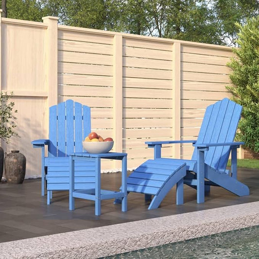 Coastal Adirondack Chair Set, Aqua Blue HDPE Plastic, 2 Chairs 2 Footstools 1 Table, Outdoor Garden Patio Deck Furniture, Weather-Resistant Lawn Chair