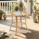 Outdoor Wood Coffee Table, Wicker Side Table, Rattan End Table with Glass Top - Photo 2