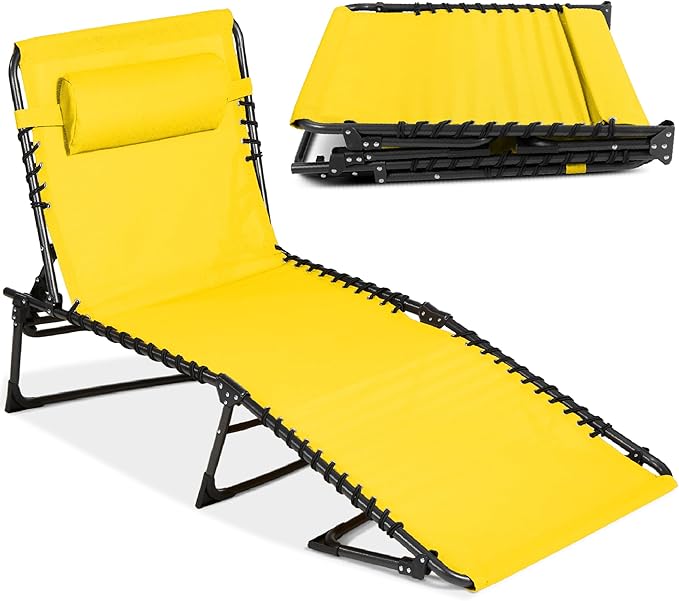 Best Choice Products Patio Chaise Lounge Chair, Portable Outdoor Folding Recliner for Lawn, w/ 8 Positions, Handles, 300lb Capacity - Yellow