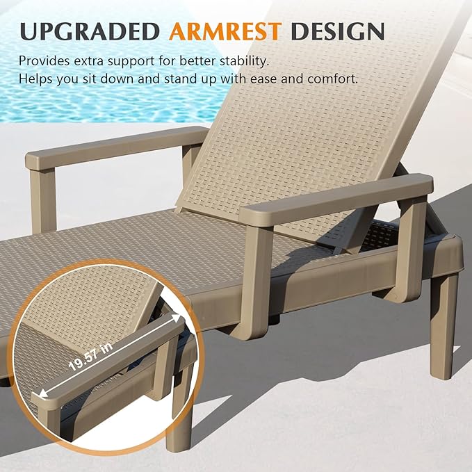 Domi Pool Lounge Chairs Set of 2, Outdoor Lounge Chairs with 6 Positions Backrest Adjustable Armrest - Photo 6