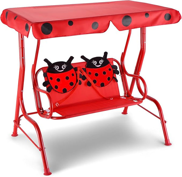 GLACER Porch Swing, Kids Patio Hammock w/Adjustable Canopy & Stand, Safety Belt, 2 Seats Outdoor Swing Bench - Photo 1