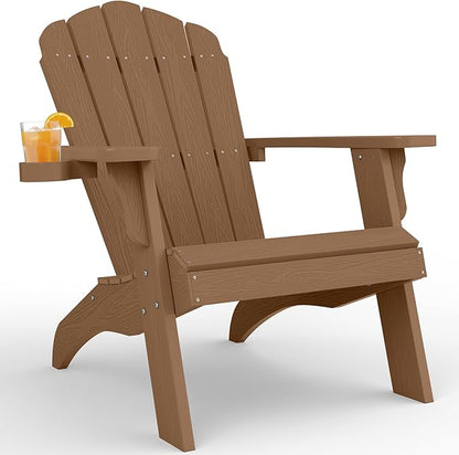 YEFU Oversized Plastic Adirondack Chair with Cup-Holder (Large Dual-Purpose), Weather Resistant, Poly Lumber Outdoor Chairs Duty Rating Widely Used in Patio, Lawn, Outside, Deck, Garden Chairs-Teak