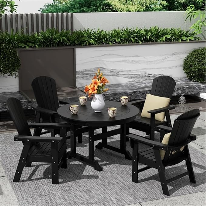 Costaelm Outdoor Adirondack Chair, HDPE Patio Balcony Pool Chair, Modern Front Porch Fire Pit Backyard Chair, Garden Resin Lounge Chair for Outside, Black