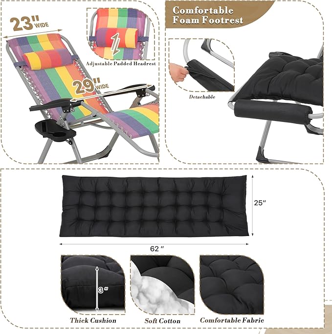 Athena Collection Zero Gravity Outdoor Lounge Chair with Cushion - Photo 5