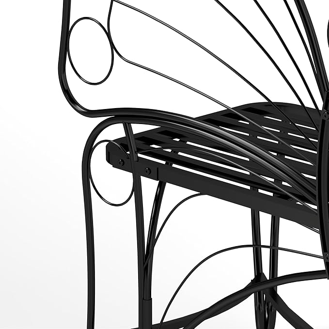 Small Metal Butterfly Garden Bench, Outdoor Benches Weatherproof, Patio Porch Bench for Outdoors, Outdoor Butterfly Chair Armless for Front Porch/Yard/Entryway (Black)