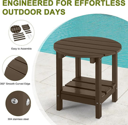 Adirondack Outdoor Side Tables, 2-Tier Round Outdoor Table, Weather Resistant HDPE Patio End Table for Garden, Lawn, Pool, Beach, Porch, Deck, Backyard - Dark Brown
