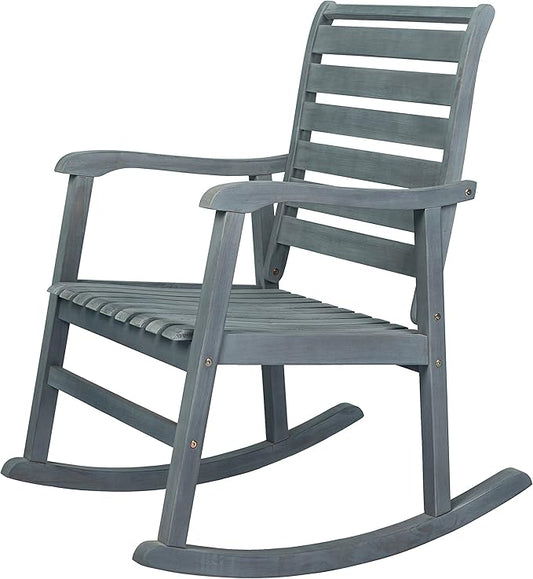 Eyely KCR101B Carrie Modern Slat-Back 300-Lbs Support Acacia Wood Patio Outdoor Rocking Chair for Garden, Lawn, Backyard, Pool, Deck, Beach, Firepit, Gray