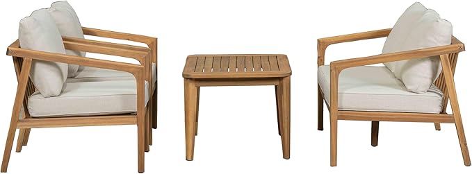 Merax 4 Piece Patio Outdoor Furniture Set, All-Weather Acacia Wood Loveseat Sofa, 2 Armchairs w/Coushions - Photo 2