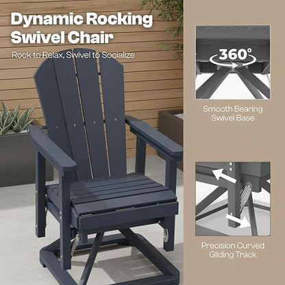 Kingdura Adirondack Swivel Glider Chair, HDPE Patio Glider Rocking Chair for Outdoor, All-Weather Glider Chair for Porch Balcony Lawn Poolside, 450LBS Capacity (Navy Blue)