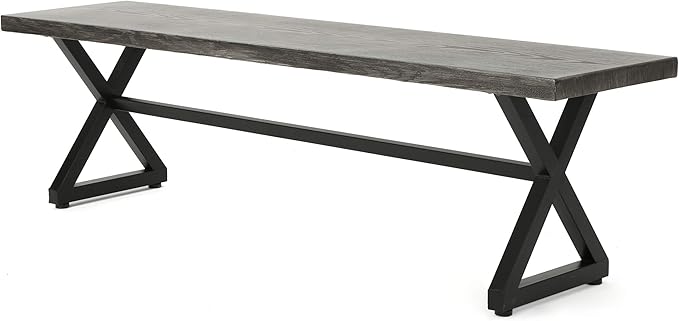 Christopher Knight Home Rolando Outdoor Aluminum Dining Bench with Steel Frame, Grey / Black