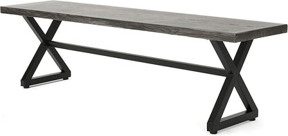 Christopher Knight Home Rolando Outdoor Aluminum Dining Bench with Steel Frame, Grey / Black