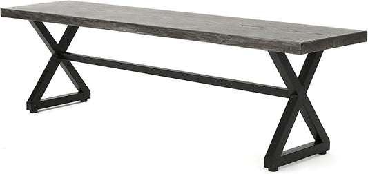 Christopher Knight Home Rolando Outdoor Aluminum Dining Bench with Steel Frame, Grey / Black