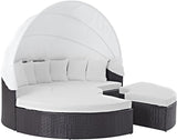 Modway Convene Wicker Rattan Outdoor Patio Retractable Canopy Round Poolside Sectional Sofa Daybed with Cushions in - Photo 4