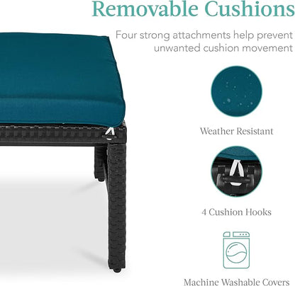 Best Choice Products Set of 2 Wicker Ottomans, Multipurpose Outdoor Furniture for Patio, Backyard, Additional Seating, Footrest, Side Table w/Removable Cushions, Steel Frame - Peacock Blue/Black