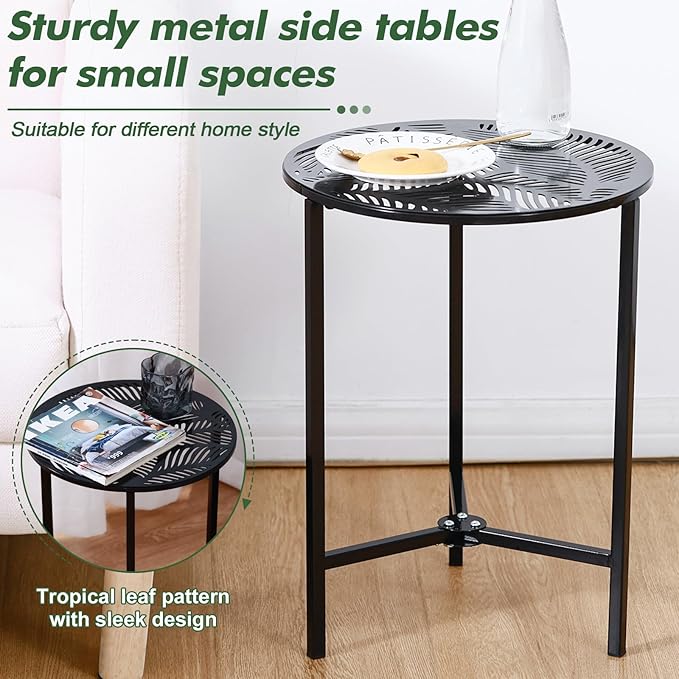 Party Zealot 1-Pack Small Round Metal Side Tables, 13-Inch Black Outdoor End Tables for Patio, Balcony, Porch or Garden – Weather-Resistant Corner Coffee Table for Small Spaces & Indoor Plant Stand