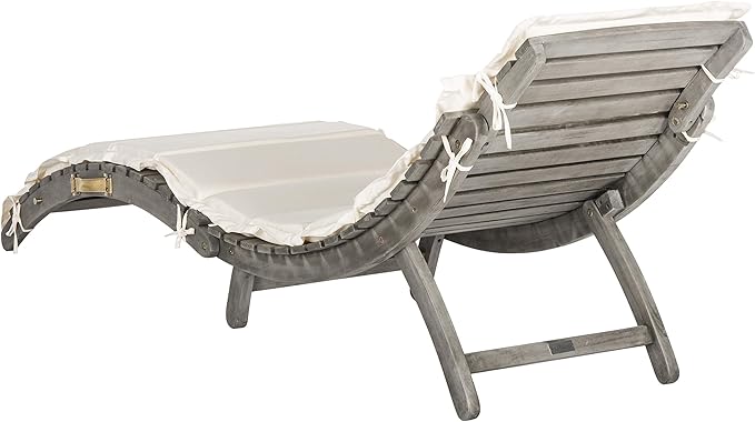SAFAVIEH Outdoor Collection Pacifica Grey Solid Wood/Beige Cushion 3-Piece Chaise Lounge Set with Table (PAT7020E)