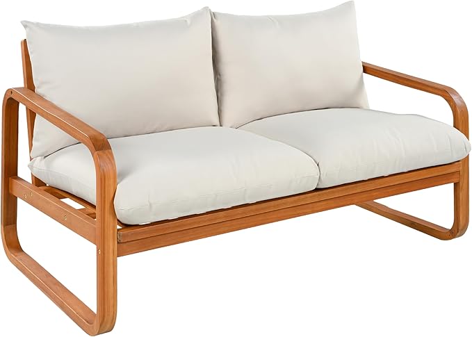 Merax Outdoor 4-Piece Acacia Wood Conversation Set - Patio 2-Seat Loveseat Sofa w/Coushion - Photo 5