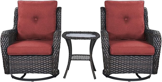 Rilyson Patio Chairs Rocking Swivel Chiar - 3 Piece Outdoor Wicker Patio Bistro Set Rattan Rocker Glider Chairs with - Photo 1