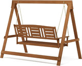 Furinno Tioman Hardwood Patio / Garden / Outdoor Large Porch Swing, 3 Seater with Hanging Frame, Natural - Photo 4