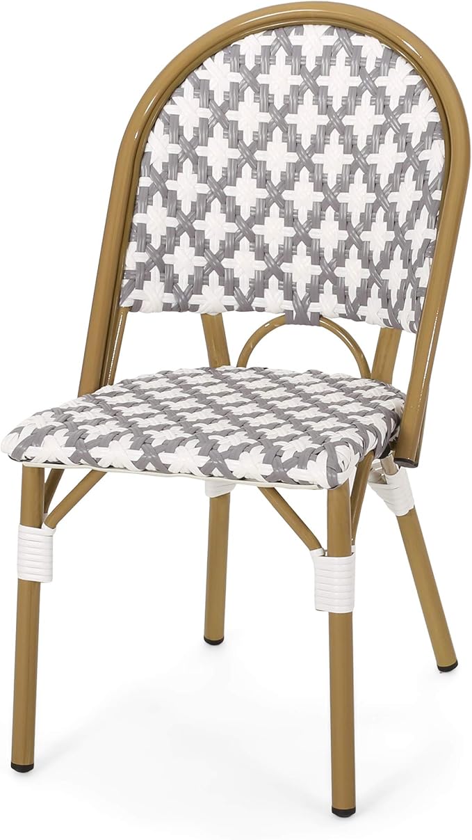 Christopher Knight Home Darcy Outdoor French Bistro Chair (Set of 4), Gray + White + Bamboo Print Finish - Photo 5