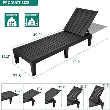YITAHOME Patio Chaise Lounge Set of 4, Adjustable Outdoor Chaise Lounge with 265lbs Weight Capacity for Backyard, Poolside, Lawn, Waterproof & Easy Assembly (Black)