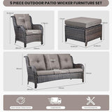 Belord Outdoor Wicker Furniture 5 Pieces Patio Furniture Sofa Set Patio Wicker Chairs with Ottomans Conversation Set - Photo 2