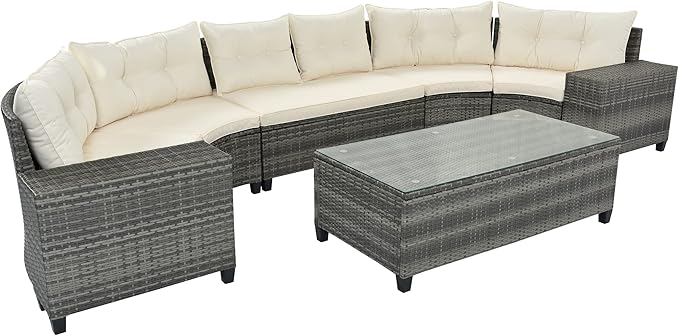 Quarte 8-Pieces Outdoor Wicker Round Sofa Set - Photo 8