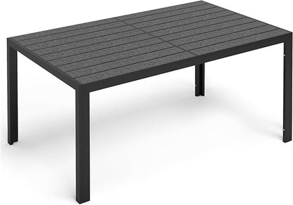 PIZZELLO Patio Dining Table for 6, 59" Rectangular Outdoor Patio Tables with Wood-Like HDPE Slat Top, All Weather Metal Outdoor Dining Table for Lawn Backyard Garden, Black