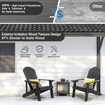 Adirondack Chairs Set of 2, All Weather Resistant Plastic Chairs with Cup Holder, 5 Easy Steps to Install, Outdoor Chairs for Patio, Garden, Backyard Deck, Lawn, Fire Pit - Black