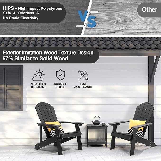 Adirondack Chairs Set of 4, All Weather Resistant Plastic Chairs with Cup Holder, 5 Easy Steps to Install, Outdoor Chairs for Patio, Garden, Backyard Deck, Lawn, Fire Pit - Black