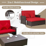 COSTWAY Patio Rattan Daybed with Cushions, Outdoor Wicker Loveseat Sofa with Storage Ottoman - Photo 9